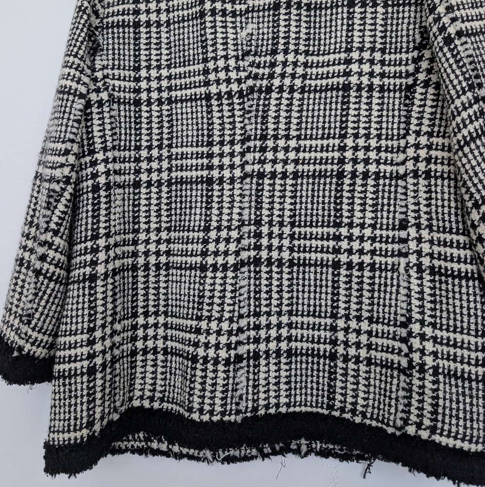 Zara Wool Blend Long Tweed Plaid Houndstooth Lady Jacket Blazer Sz XL Elegant - Picture 12 of 16